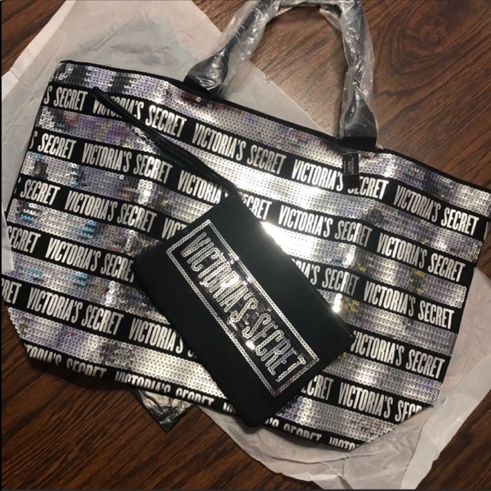 Victorias secret black and silver sequins tote